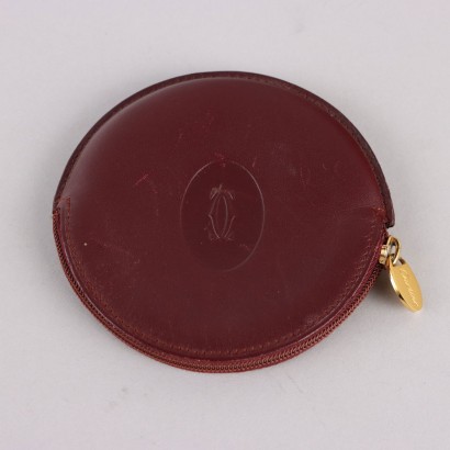 Vintage Runde Geldbörse von Cartier Bordeaux Leder Frankreich