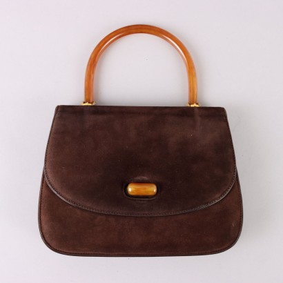 Vintage 1950s-60s Gucci Bag Bakelite Dark Brown Suede Leather
