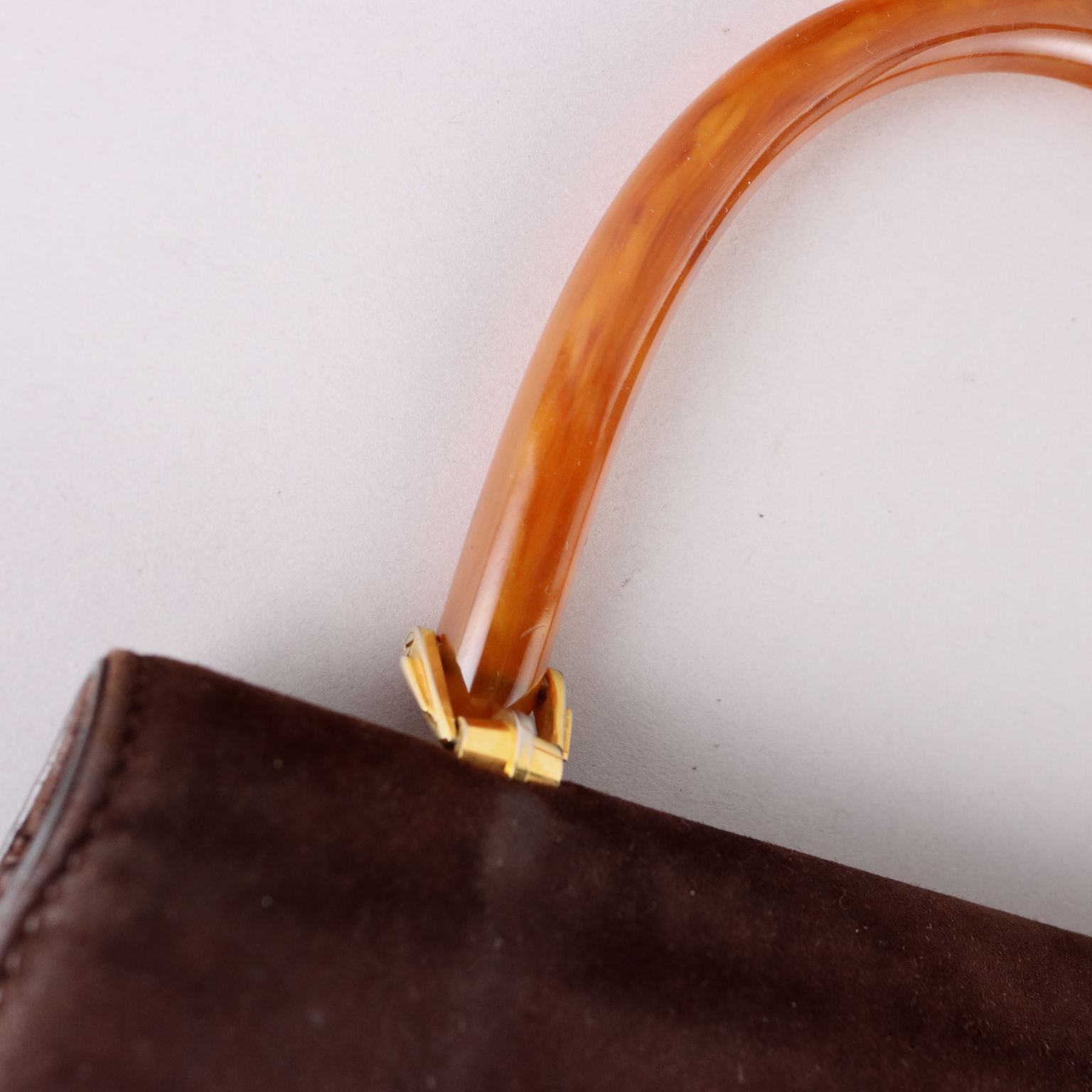 Vintage 1950s 60s Gucci Bag Bakelite Dark Brown Suede Leather