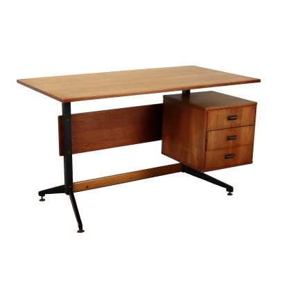 Bureau Vintage des Années 60 Bois Plaqué Teck Métal