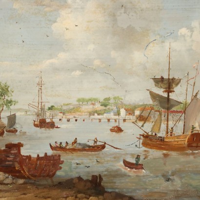 Cuadro Vista del Puerto con Barcos