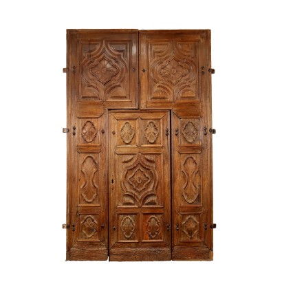 Ancient Great Portal Piedmont Early XVIII Century Carved Walnut