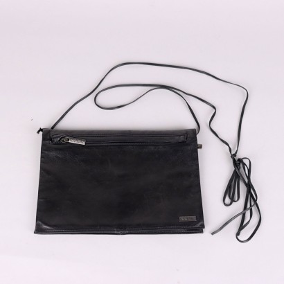 Sac Vintage Noir Krizia des Années 90 Véritable Cuir Noir