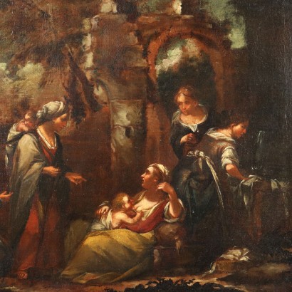 Dipinto di Paesaggio con Donne alla Fonte