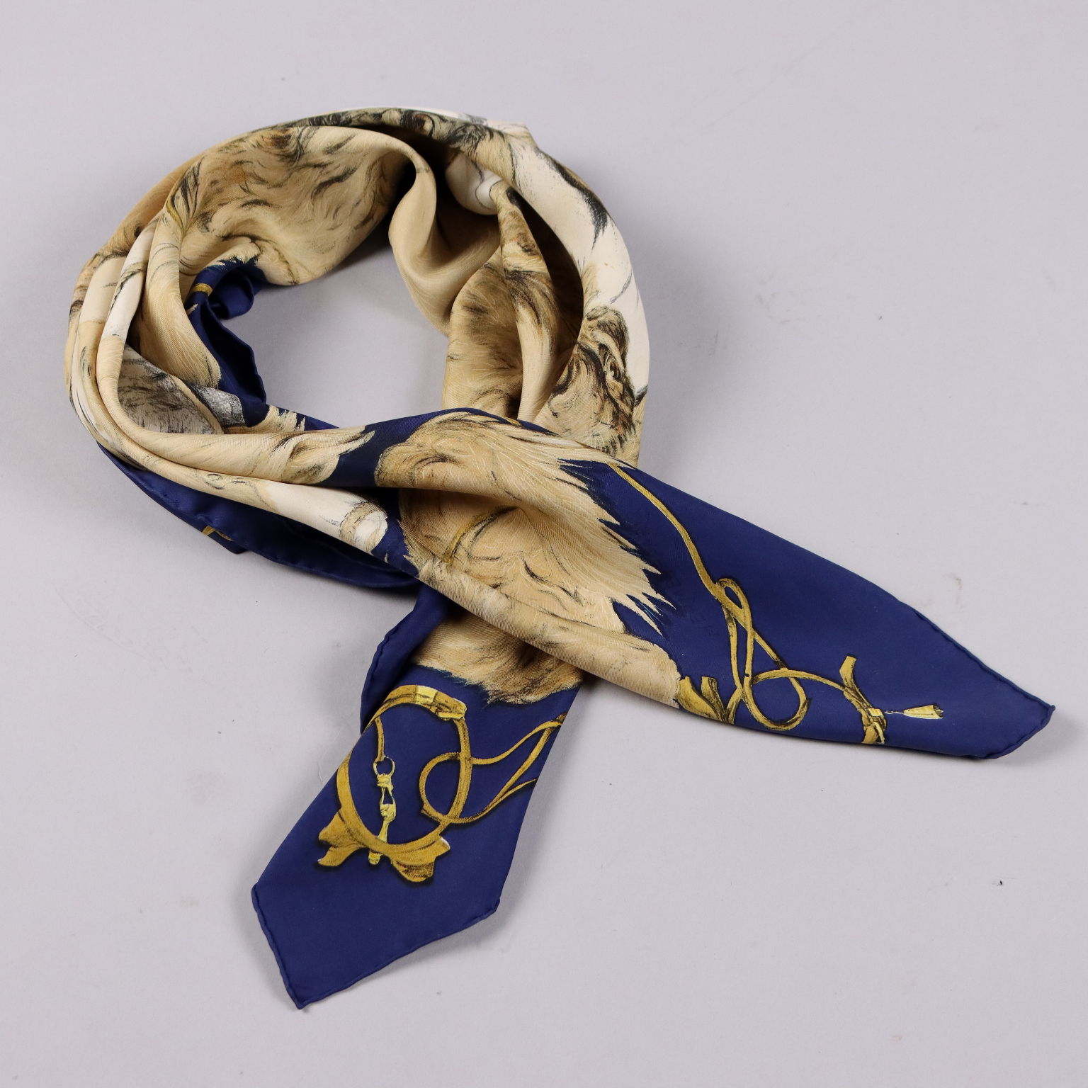 Vintage Herm s Scarf Pechinois 1960s Blue Silk Dogs
