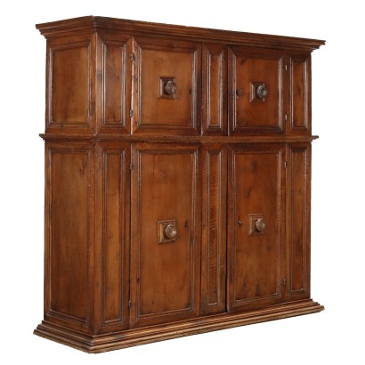 Ancient Cupboard Double Étagère Early XVII Century Walnut Doors