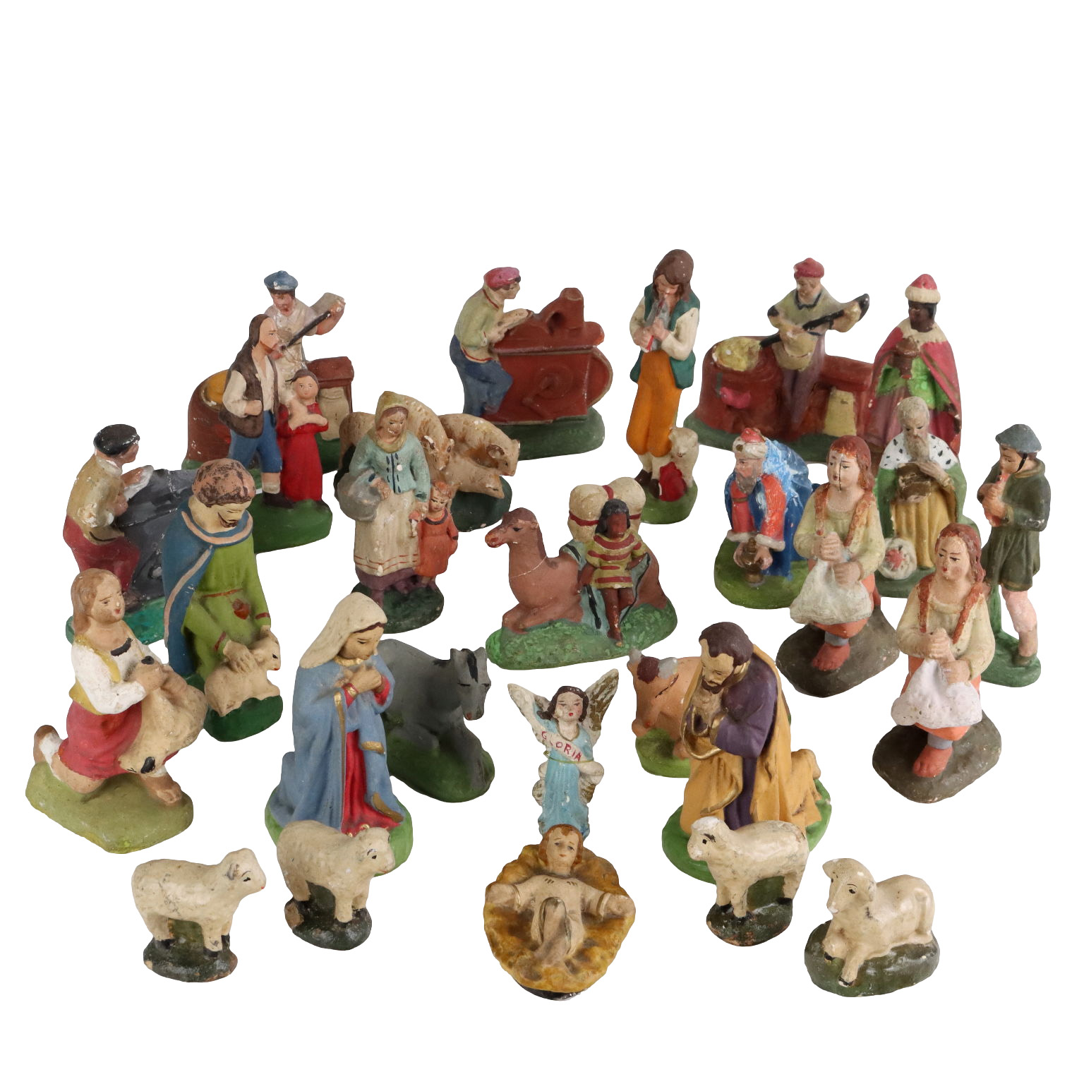 Statuine Presepe In Gesso Vecchie Presepe Antico Italia Prima Metà '900 Statuine in Gesso Dipinto a Mano