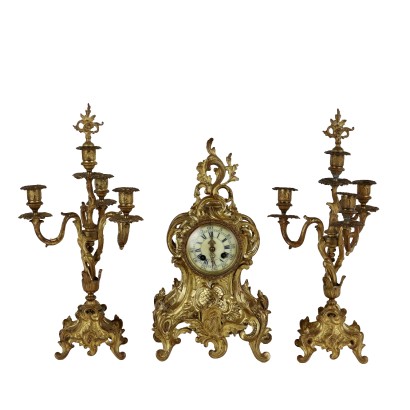 Trittico Orologio in Bronzo Dorato in