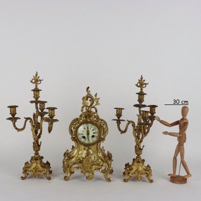 Trittico Orologio in Bronzo Dorato in