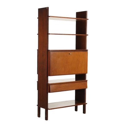 Vintage 1960s Bookshelf Tanganika Walnut Veneer Italy