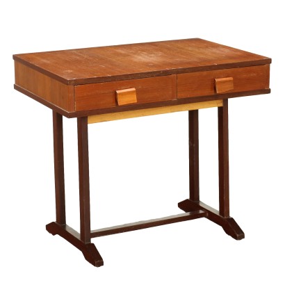 Petite Table Vintage avec Tiroirs Plaquée en Tek Années 60