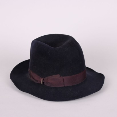 Vintage Hat by Borsalino Felt Blue Fur Cloth Belt Plum Cloth