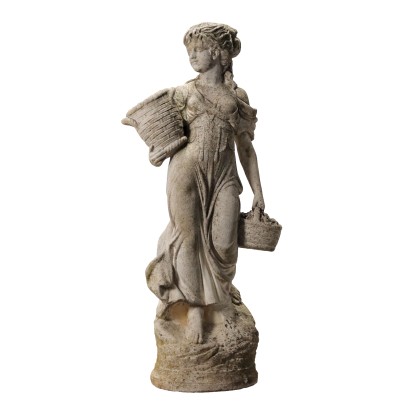 Sculpture Ancienne de Jardin en Faïence Jeune Femme Italie '900