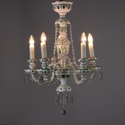 Lustre Ancien à 5 Lumières en Verre de Bohême Italie XXe Siècle