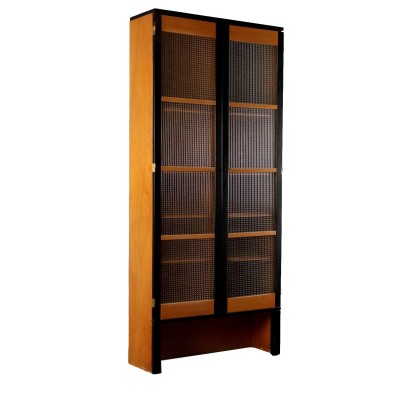 Vintage 1970s-1980s Bookcase Ash Veneer Glass Italy