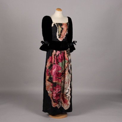Robe Vintage en Soie et Velours Colorés Taille M Années 60-70