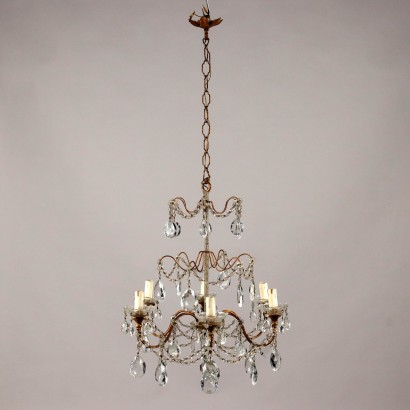 Antique 6 Light Chandelier Metal Glass Italy XX Century