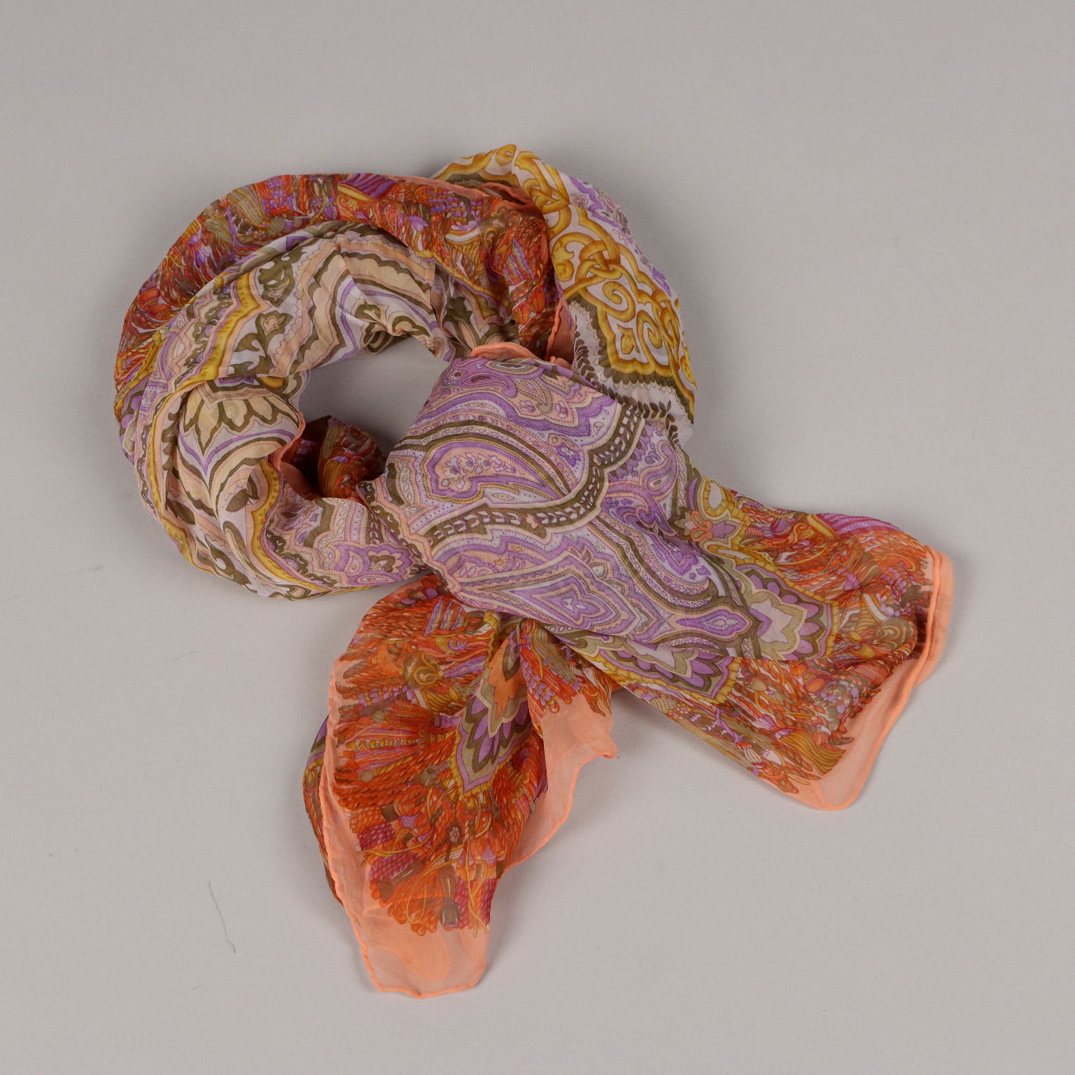 Foulard Gucci Vintage Chiffon di Seta Colorata Italia Anni 60