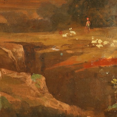 Peinture de paysage bucolique avec personnages, paysage bucolique avec personnages classiques