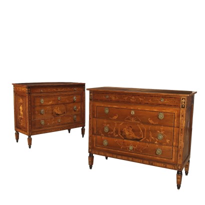 Paire de Commodes Anciennes Néoclassiques Noyer XIXe Siècle