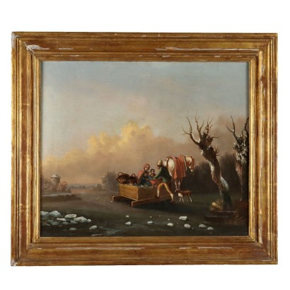 Tableau Ancien Paysage d'Hiver Huile sur Toile XIXe Siècle