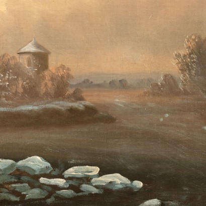 Dipinto Paesaggio invernale con Figure