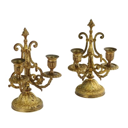Pair of Antique Candle-Holders Gilded Bronze Europe XIX Century