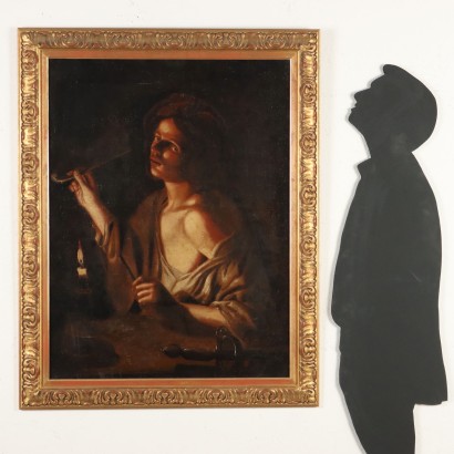 Painting of Young Man Lighting a Pipe
