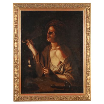 Painting of Young Man Lighting a Pipe