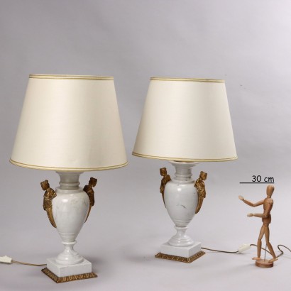 Paire de Lampes en Marbre Blanc et