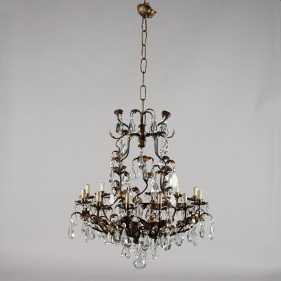 Antique 12 Light Chandelier Glass Metal Italy XX Century