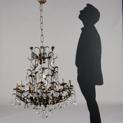 Sheet metal and glass chandelier