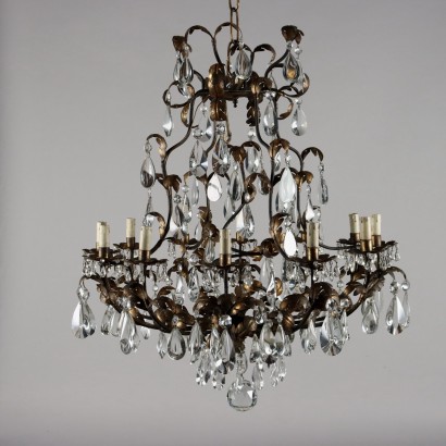 Sheet metal and glass chandelier