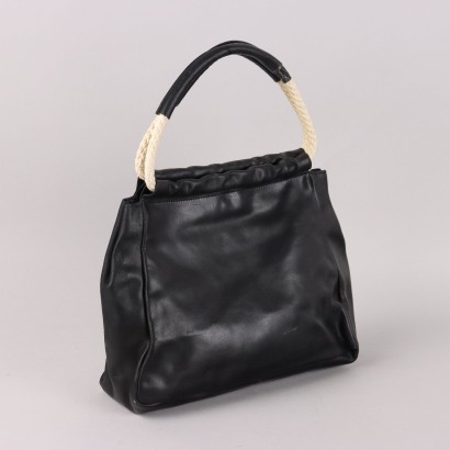 Vintage Furla Bag Black Leather Cord Handles
