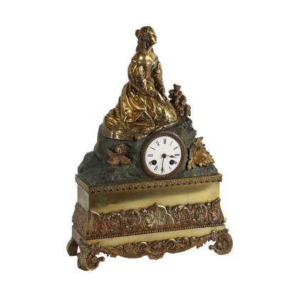 Pendule Ancienne en Bronze Doré avec Base France XIXe Siècle