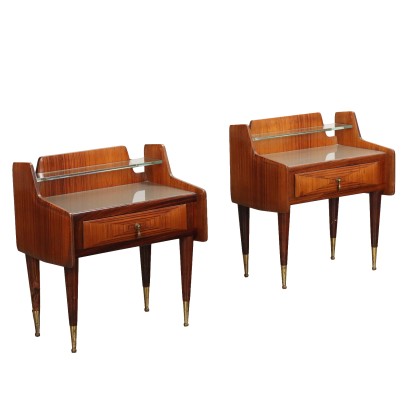 Pair of Vintage 1950s-60s Bedside Tables Exotic Wood Italy