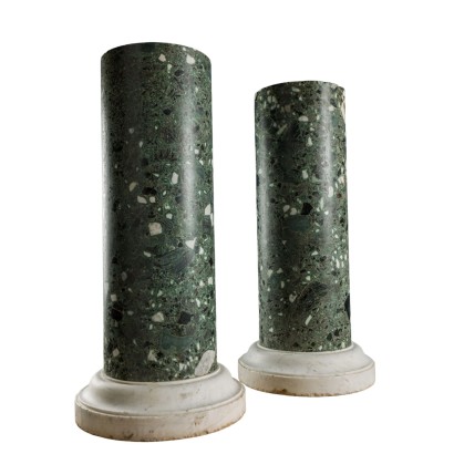 Pair of Antique Columns for Busts Green Marble Italy XIX Century