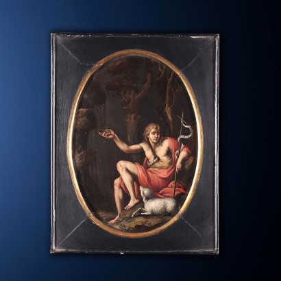 Paire de tableaux sur ardoise, la Madeleine pénitente et saint Jean