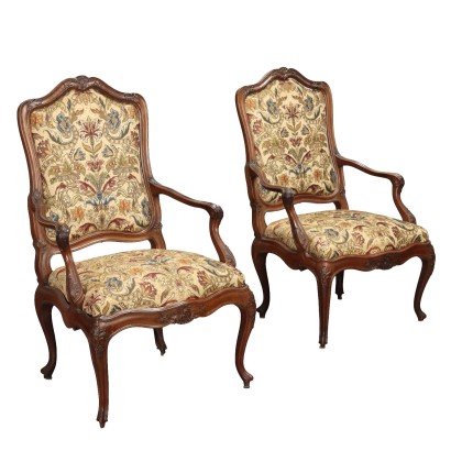 Paire de Fauteuils Baroque Anciens Bois Tissu XIXe Siècle