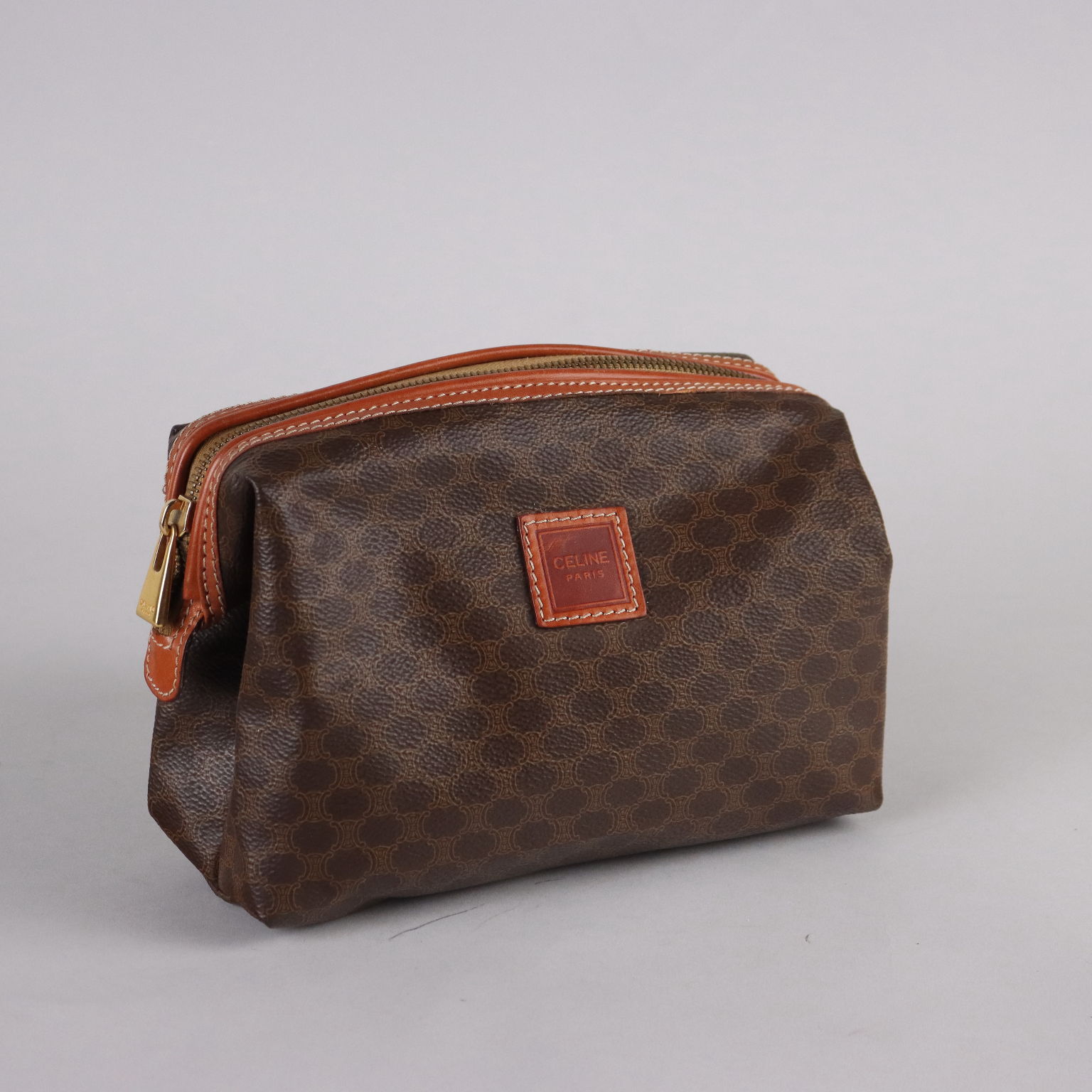 Vintage Celine Handbag Leather Brown Canvas France