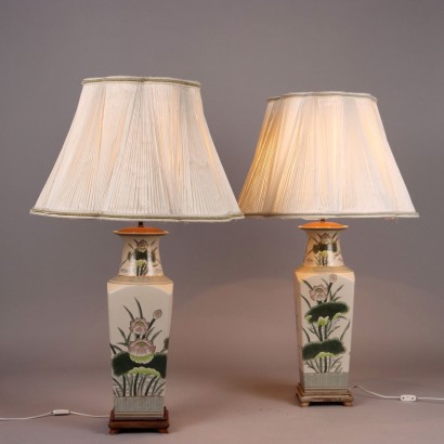 Paire de Lampes Anciennes en Porcelaine Chine XXe Siècle