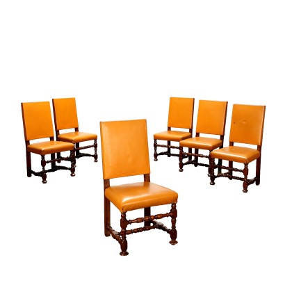 Group of 6 Antique Chairs Walnut Italy XVIII Century