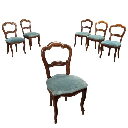 Groupe de 6 Chaises Anciennes Louis Philippe Noyer XIXe Siècle