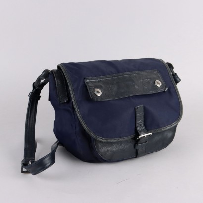 Sac Prada Vintage en Cuir Bleu Foncé Toile Italie