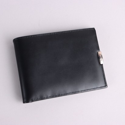 Second Hand Pineider Wallet Black Leather with Pockets Italy