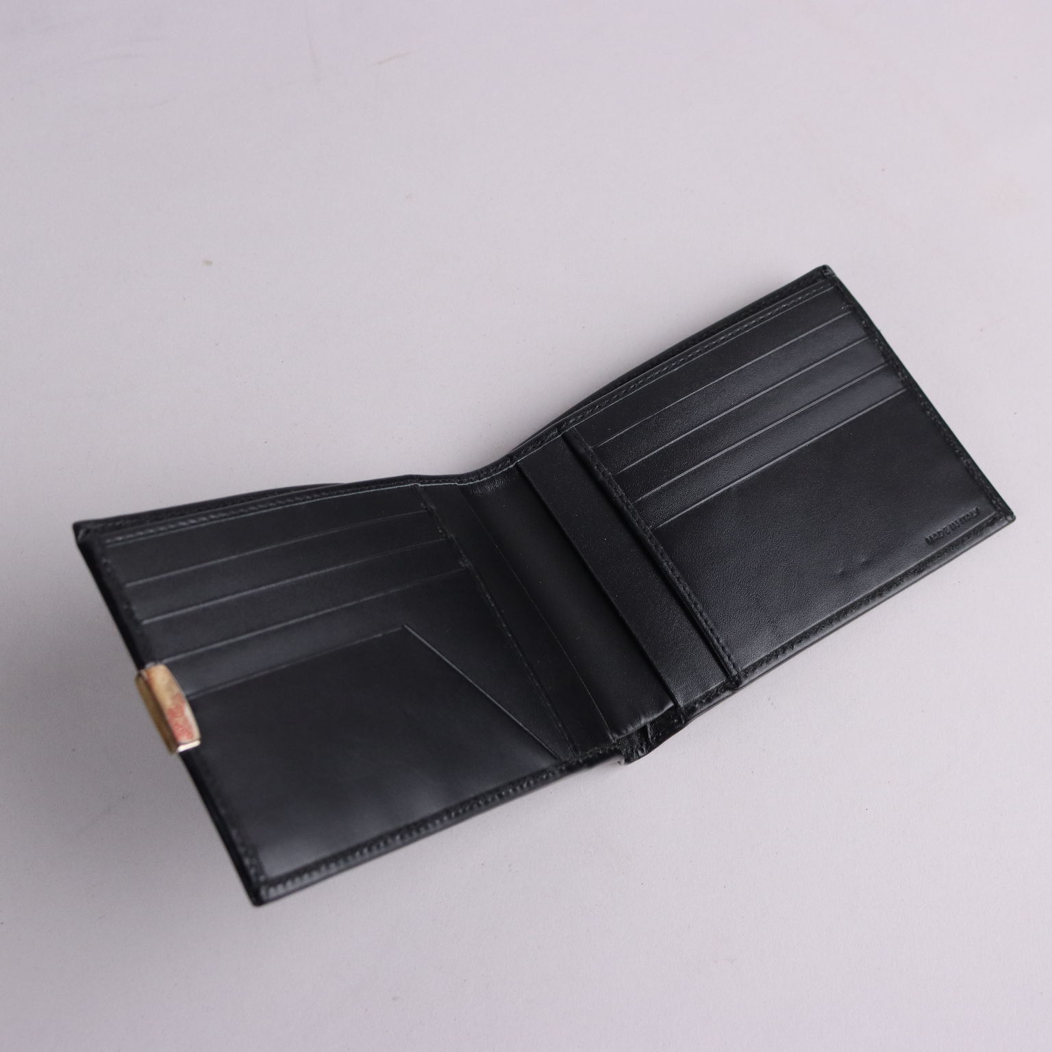 Second Hand Pineider Wallet Black Leather with Pockets Italy