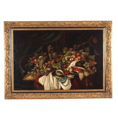 Antique Painting Still Life Oil on Canvas Italy XIX Century