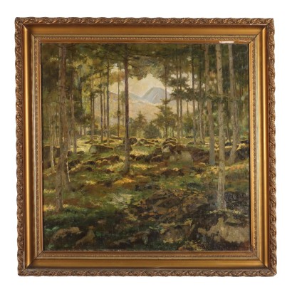 Tableau Modèrne avec Paysage de Forêt Huile sur Toile '900