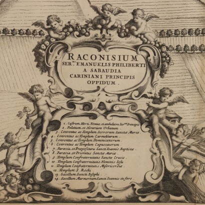 Eau-forte avec carte de Racconigi 1726,Raconisium - Carte de Racconigi,Eau-forte avec carte de Racconigi 1726
