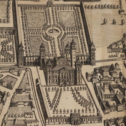 Etching with Map of Racconigi 1726,Raconisium - Map of Racconigi,Etching with Map of Racconigi 1726